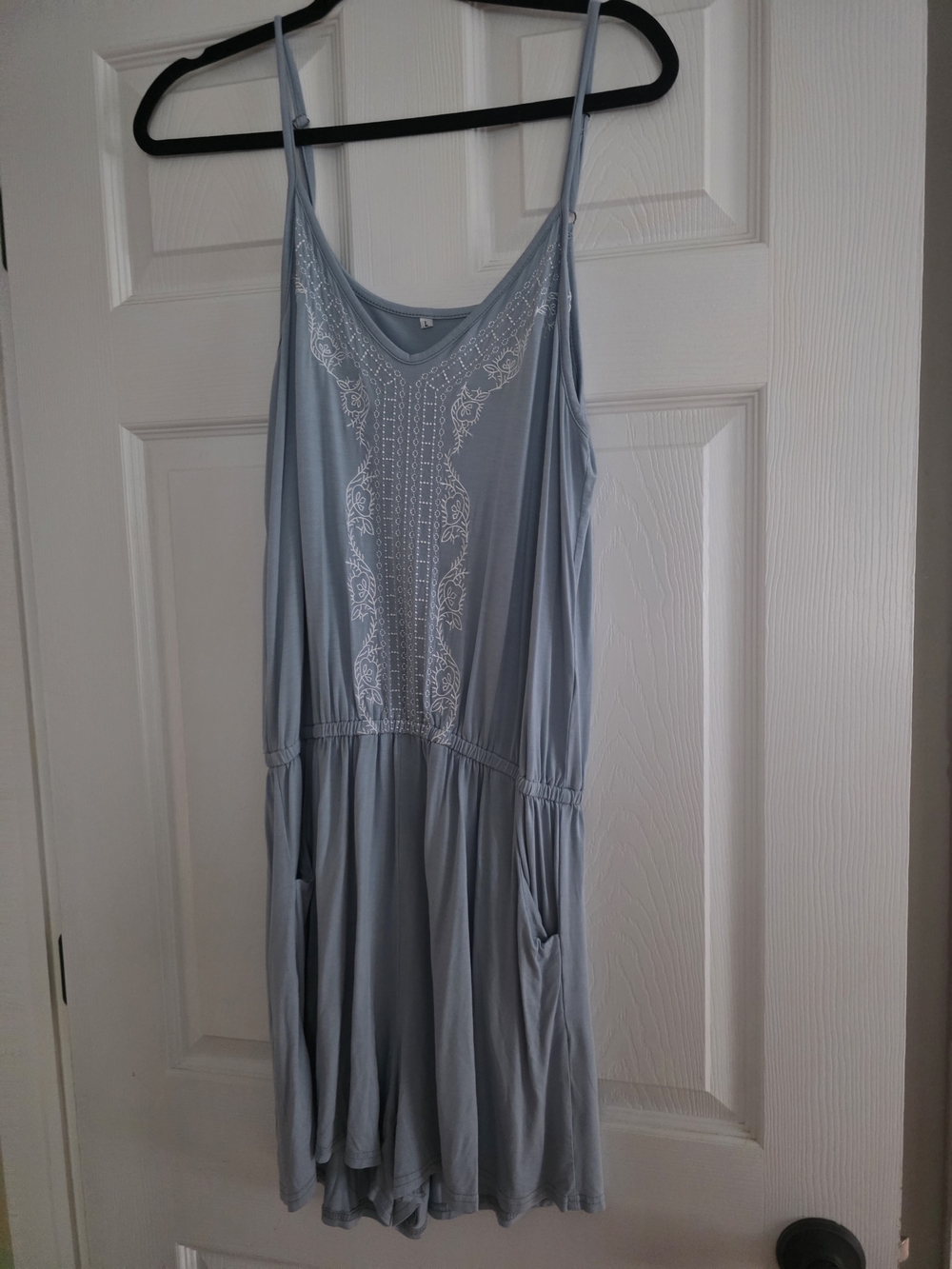 Light Blue Embroidered Sleeveless Romper